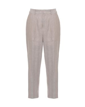 PT Torino Striped Waist Linen-Cotton Pants - Gray