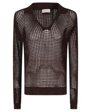 MC2 Saint Barth Lurex Mesh Nassi Pointelle Polo Viscose-Blend Sweater - Brown