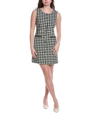 Rebecca Taylor Phillipa Check Button Front Wool-Blend Mini Dress - Black
