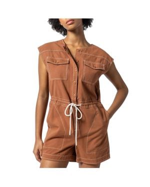 Lilla P Short Sleeve Canvas Romper - Brown