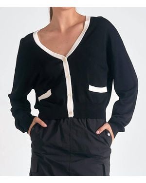 Elan Contrast Accent Cardigan - Black