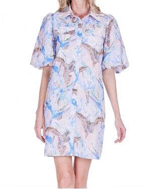 J joy Puff Sleeve Fitted Mini Shirtdress - Blue