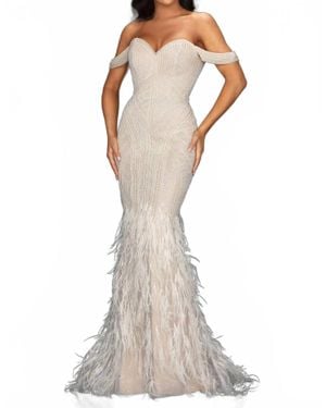 Terani Pearl Sweetheart Dress - White