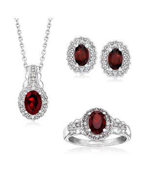 Ross-Simons Garnet Jewelry Set With Topaz Accents: Pendant Necklace, Earrings And Ring - White