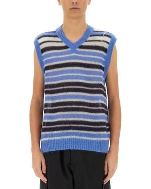 Marni Striped Mohair Blend Vest - Blue