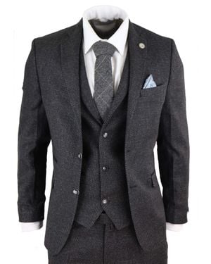 TruClothing Stz14 Wool 3 Piece Suit Tweed - Black