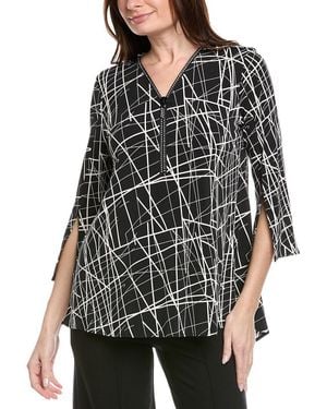 Joseph Ribkoff Abstract Front Zip Tunic Top - Black