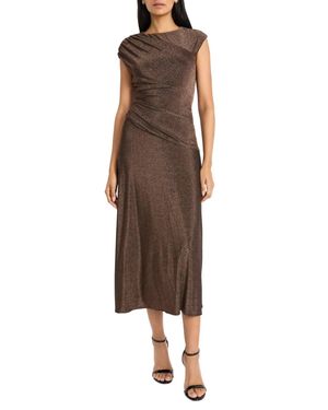 Maggy London Cap Sleeve Metallic Dress - Brown