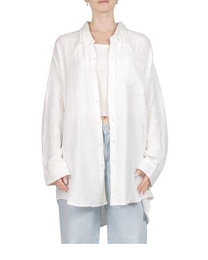 Denimist Crinkle Cotton Button Front Shirt - White