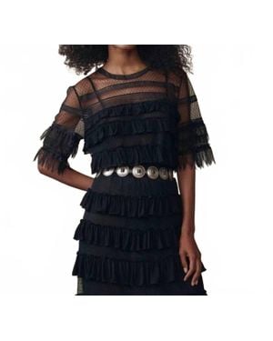 The Great The Winter Mesh Flounce Top - Blue