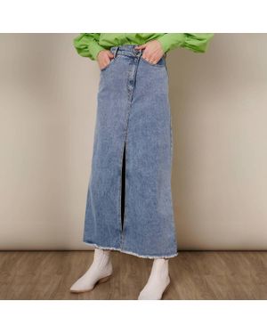 Avenue Zoe Assymetrical Denim Maxi Skirt - Blue
