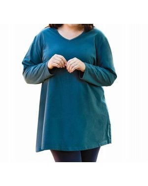 On The Plus Side Jersey V-Neck Long Sleeve Tunic - Blue