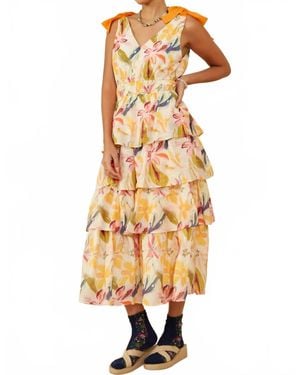 Hayden LA Textured Tiered Floral V Neck Dress - Metallic