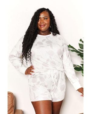 TRUEDAMES Double Take Floral Long Sleeve Top And Shorts Loungewear Set - White