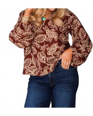 Umgee Floral V-Neck Woven Top - Blue
