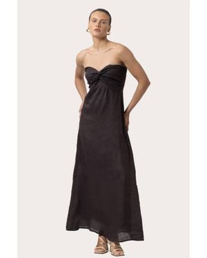 LUSANA Melody Linen Maxi Dress - Black