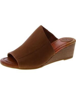 Lucky Brand Malenka Leather Slip On Wedge Sandals - Brown