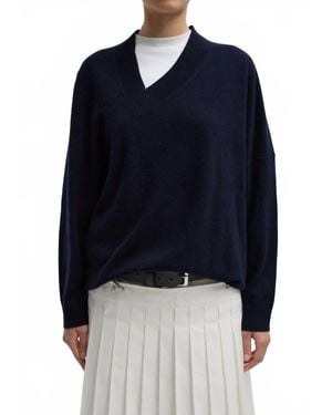 Tibi Washable Cashmere Warp V-Neck Pullover - Blue