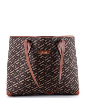 Versace Shopping Tote (Outlet) Printed La Greca Signature Coated Canvas - Brown