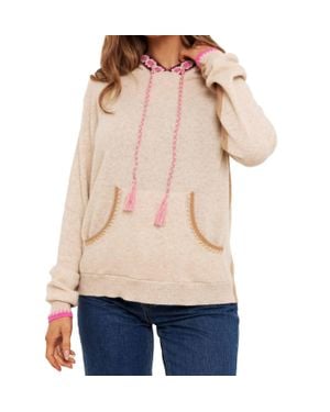 Brodie Cashmere Georgie Geo Trim Hoodie Sweater - Natural