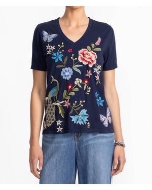 Johnny Was Nicolette V‑Neck Short Sleeve Tee - Blue