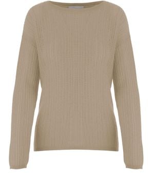 Allude Cashmere Sweater With Curved Hem - Natural