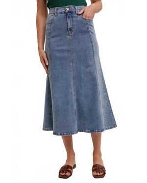 Wishlist Flare Midi Denim Skirt - Blue