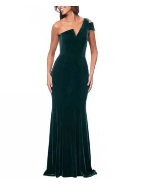 Betsy & Adam One-Shoulder Velvet Mermaid Gown - Green