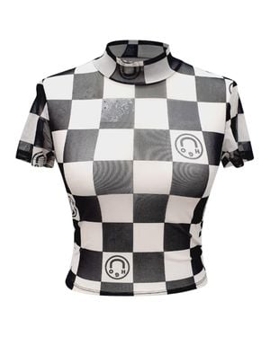 BOSS Hugo Dalorra Checkered Print Mesh Crop Top - Gray