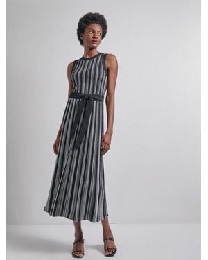 Misook Sleeveless Soft Ribbed Knit Belted Maxi Dress - White