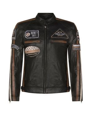 Infinity Leather Racing Biker Jacket-Portland - Black