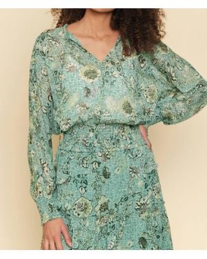 Mystree Smocked Bottom Peasant Chiffon Blouse - Green