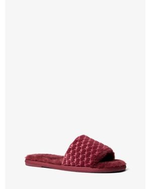 Michael Kors Outlet Alexis Logo Debossed Velvet Slide Sandal - Red