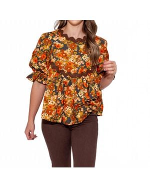 Ivy Jane Autumn Bloom Peplum Top - Orange