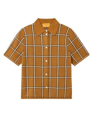 Guest In Residence Boxy Cropped Picnic Plaid Shirt With Classic Collar - Brown