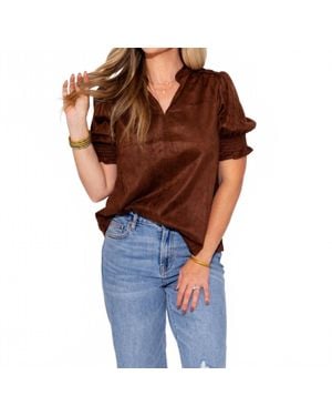 Ivy Jane Suede Puff Sleeve Top - Brown