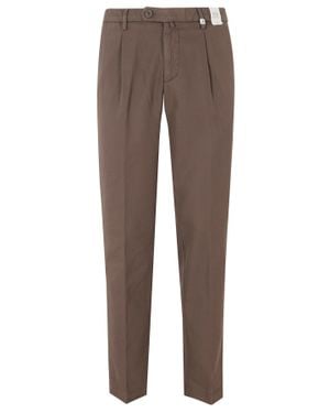 Myths Zeus Darts Waist Loops Cotton Pants - Brown