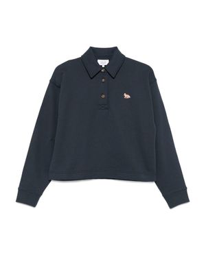 Maison Kitsuné Fox-Embroidered Polo Top - Blue