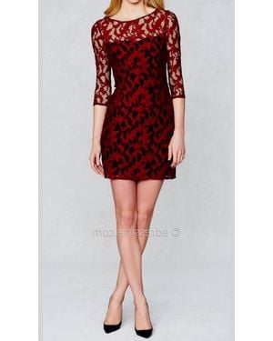 Aidan Mattox 3/4 Sleeve Illusion Lace Party Dress - Red