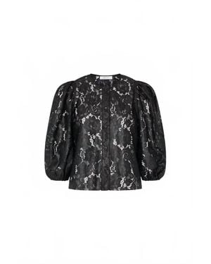 MILLY Nannie Textured Lace Top - Black