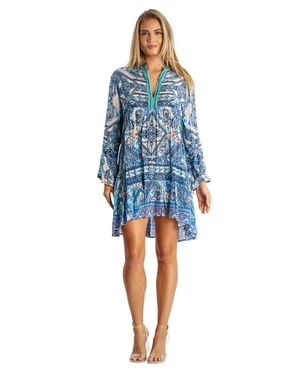 La Moda Clothing Mulett Short Collared Dress - Blue
