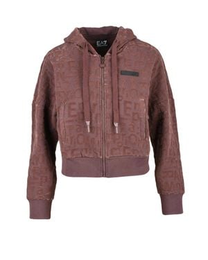 EA7 Cropped Velvet Hoodie - Red