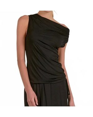Elan Zoe Drapey Cap Sleeve Knit Top - Black