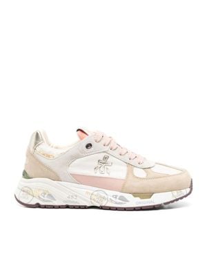 Premiata Mased Leather Suede Panel Sneakers - White