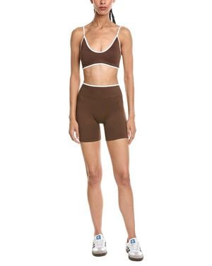 Marion 2Pc 5.5In Contrast Bra & High Rise Yoga Short Set - Brown