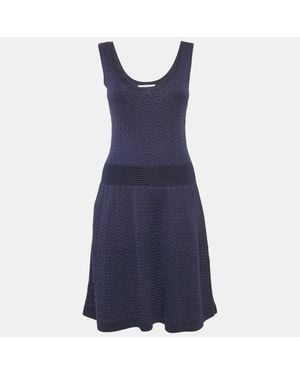 Sandro Patterned Knit Sleeveless Mini Dress - Blue