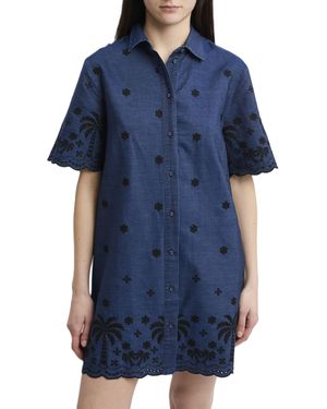 MC2 Saint Barth Short-Sleeved Shirt Dress With Embroidered Floral - Blue
