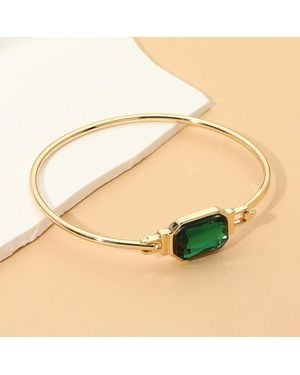 Fashnzfab Faceted Rectangular Stone Accent Bangle Bracelet - Natural