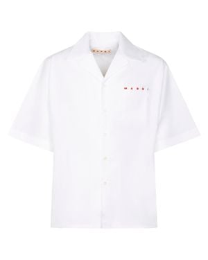 Marni Short-Sleeved Ovine Leather Shirt With Classic Collar - White