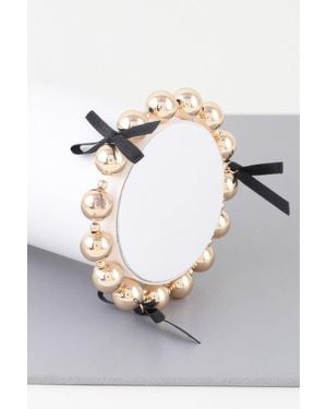 Fashnzfab Shiny Triple Ribbon Wrapped Bead Bracelet - Metallic